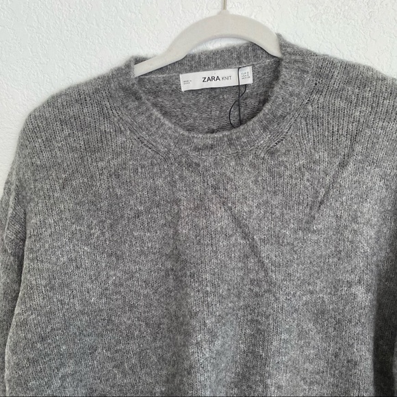 NWT ZARA Women’s Small Knit Gray Wool Long-Sleeve Scoop Neck Sweater Top - Picture 5 of 8